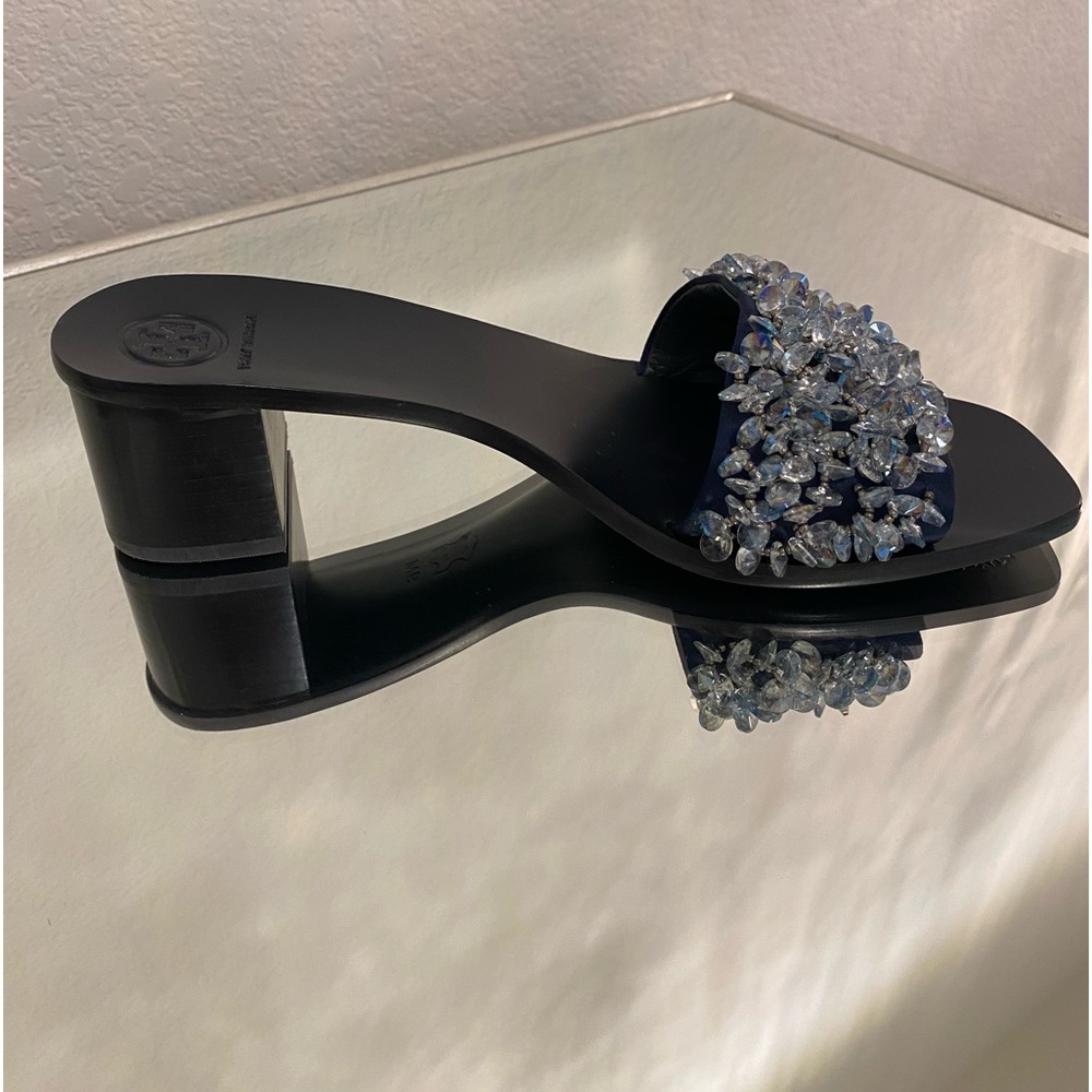 NWOT Authentic Tory Burch Logan Embellished Mules - Blue - Size 9 - Brand New!